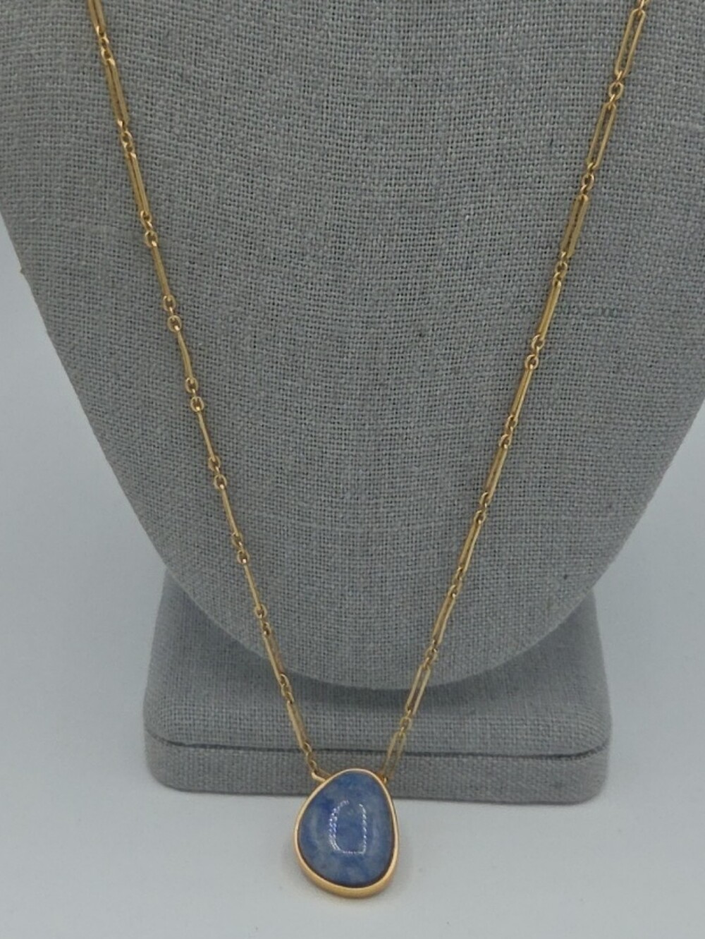 5 for $25! Madewell Gold Tone Chain Necklace with Blue Stone Pendant